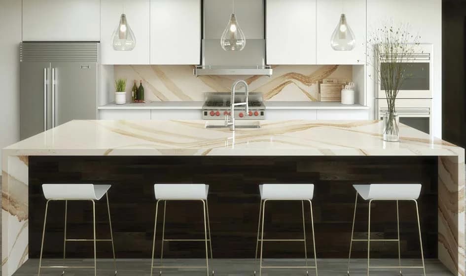 cambria quartz kitchen countertops with kitchen island